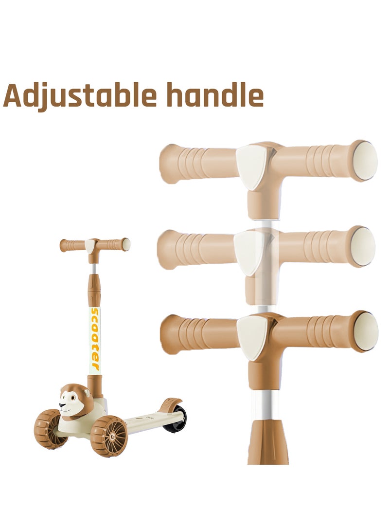 NextWave Kids Toys 3-Wheeled Kick Scooter for Boys & Girls 2-12 Years Old, Adjustable Height, Anti-Slip Deck, Wide Stand, LED Light Flashing Wheels, Toddlers Child Ride-On Scooter Brown - Image 3