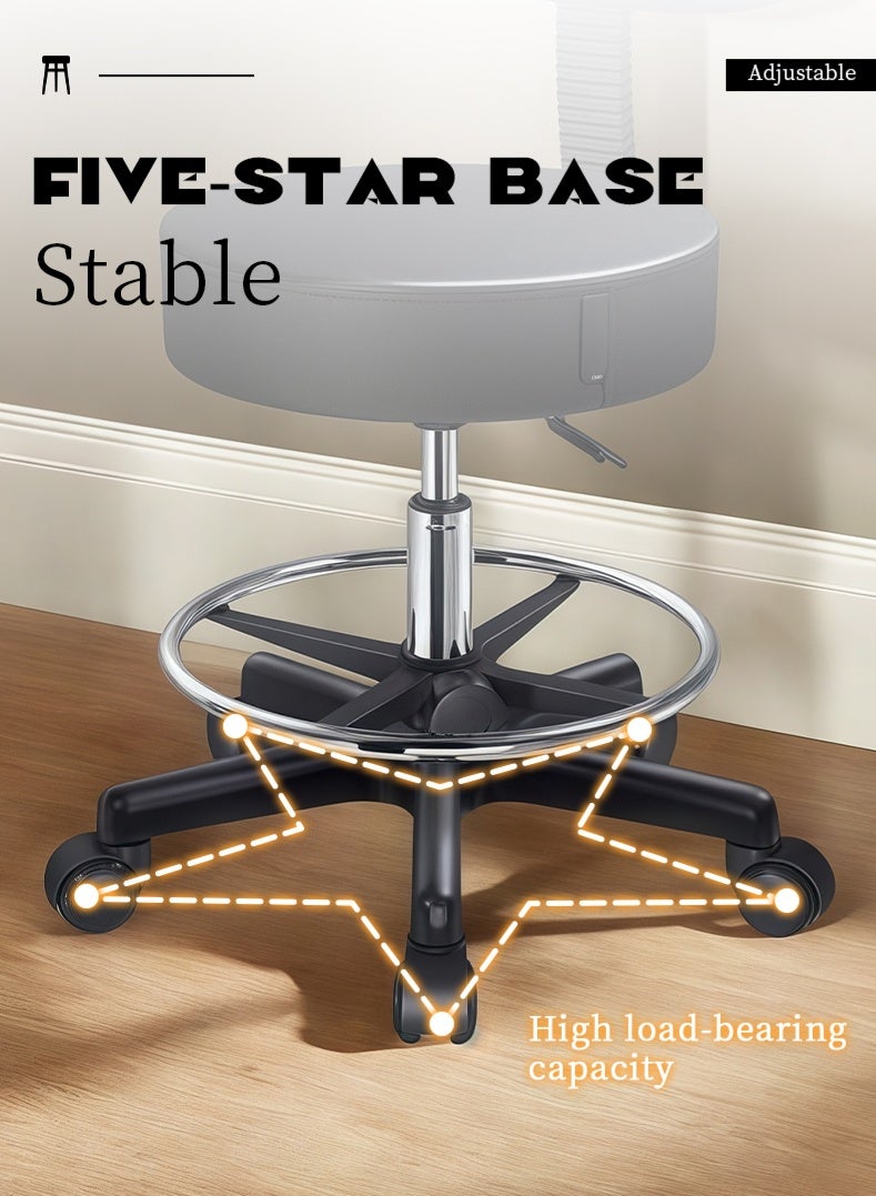 Rolling Stool, PU Leather Rolling stools, Ultra Soft Padded Seat, Rolling Stools with Wheels and Footrest, 360° Swivel, Work Office Tattoo Stool (black) - Image 5