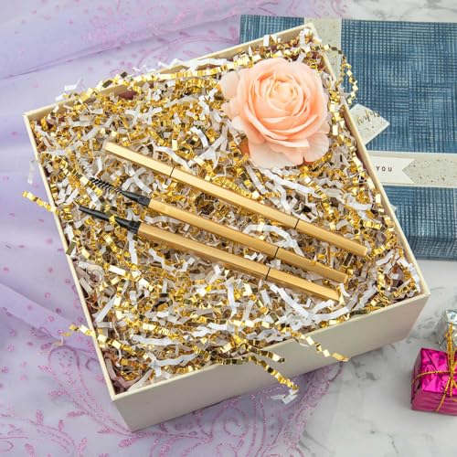 Caleihd 1/2 LB Crinkle Cut Paper Shredded Filler Paper for Gift Baskets Gift Box Confetti Paper Shreds Decoration Stuffing for Birthday, Weddings, Anniversaries, Christmas Wrapping White&Gold - Image 3