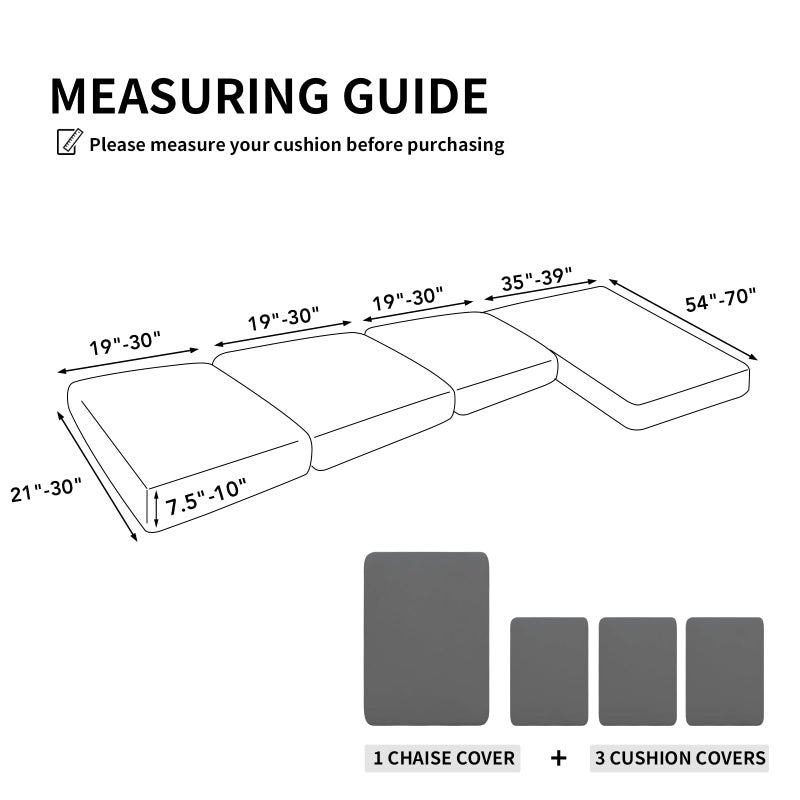 إيزي-جوينج سهلة سهلة 100 ٪ مقاومة للماء 4 قطع وسادة الأريكة لأريكة مقطعية لليس/يمين L صالة صالة أريكة مقعد الأريكة مقعد مضاد للانزلاق (3 مقاعد + 1 Chaise رمادي - Image 5