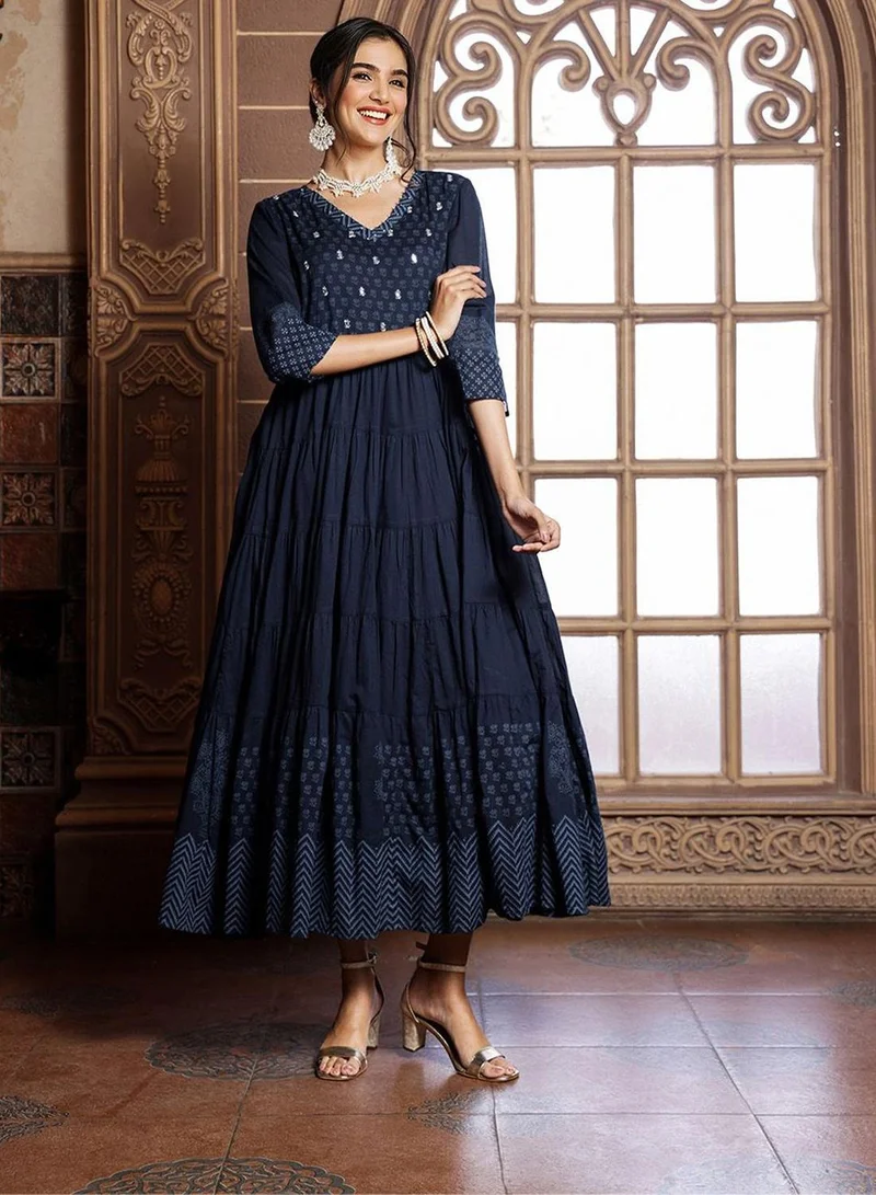 Ishin  Women'S Black 100% Cotton Embellished Regular Fit Dress for Women | Best Price UAE