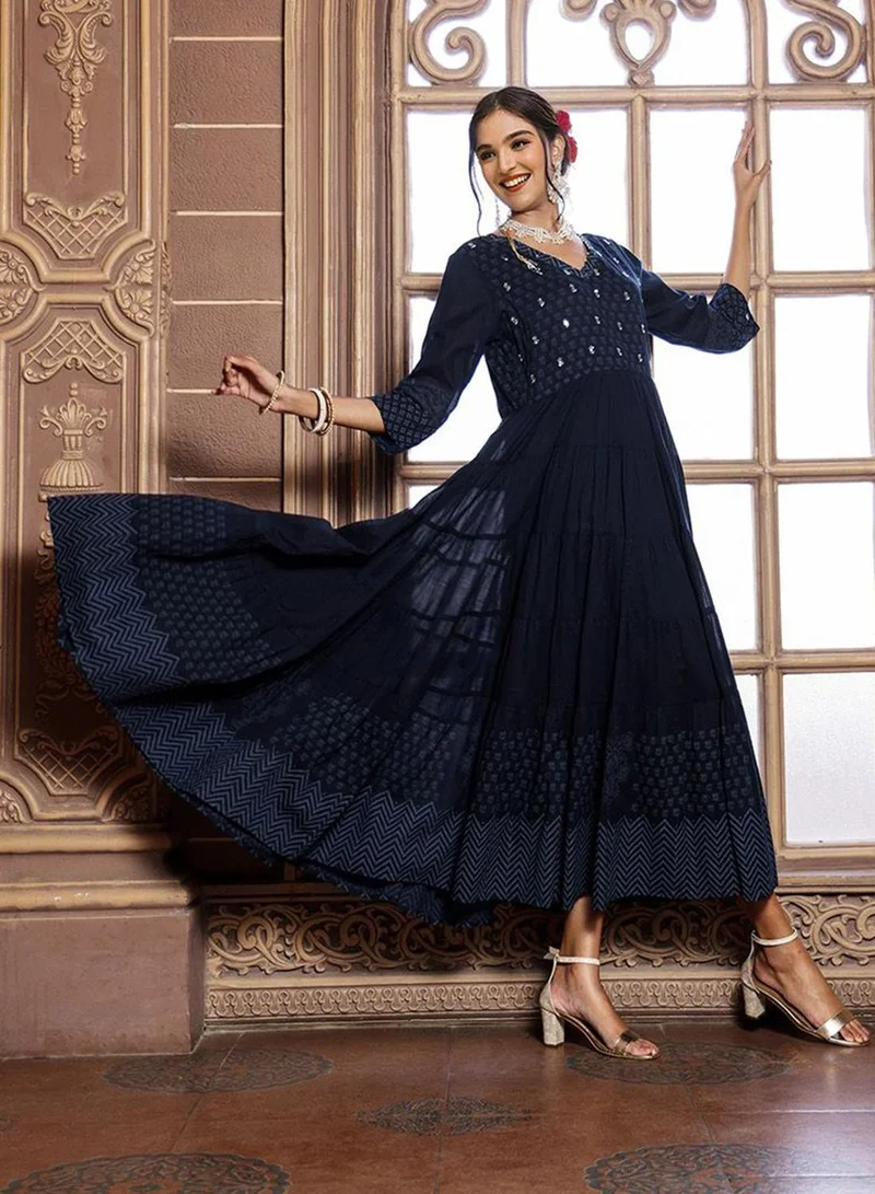 Ishin  Women'S Black 100% Cotton Embellished Regular Fit Dress for Women | Best Price UAE