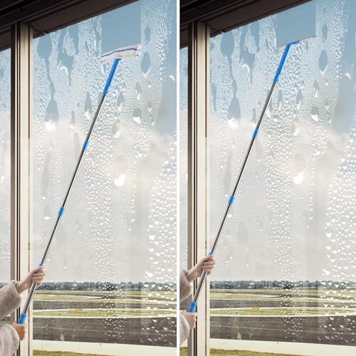 Mitclear Window Cleaner with Long Handle(57IN), Glass Cleaning Tools with Silicone Squeegee & Microfiber Scrubber, Window Cleaning Kit for Shower Glass Mirror Door Car - Image 5