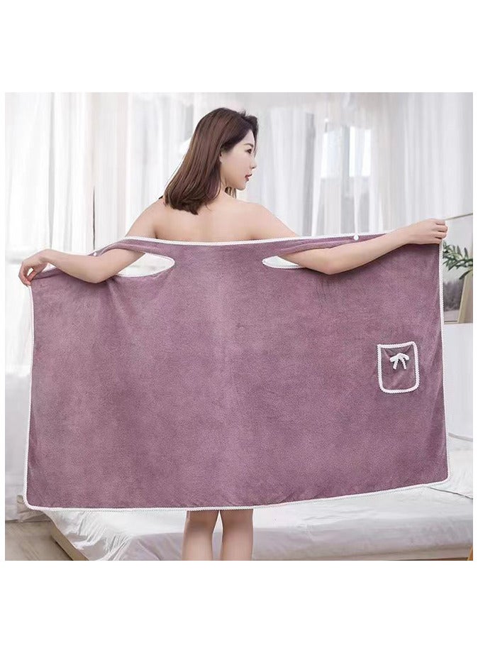 Wearable Bath Towel Bowknot Coral Velvet Bath Skirt  Women Shower Wrap with Pocket Absorption Quick Drying Bath Towel  - Image 1
