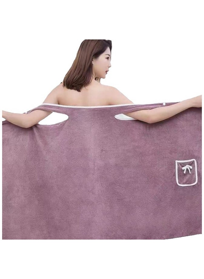 Wearable Bath Towel Bowknot Coral Velvet Bath Skirt  Women Shower Wrap with Pocket Absorption Quick Drying Bath Towel  - Image 2