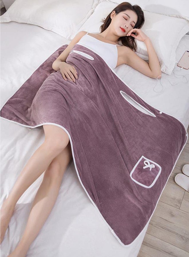 Wearable Bath Towel Bowknot Coral Velvet Bath Skirt  Women Shower Wrap with Pocket Absorption Quick Drying Bath Towel  - Image 4
