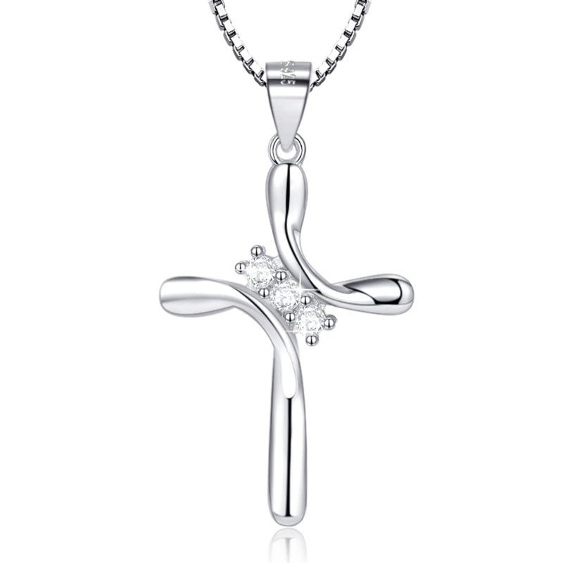 EVERU 925 Sterling Silver Cross Necklaces for Women April Birthstone Necklace with Cubic Zirconia,Cross Pendant Hypoallergenic Jewelry Ideal Gift - Image 1