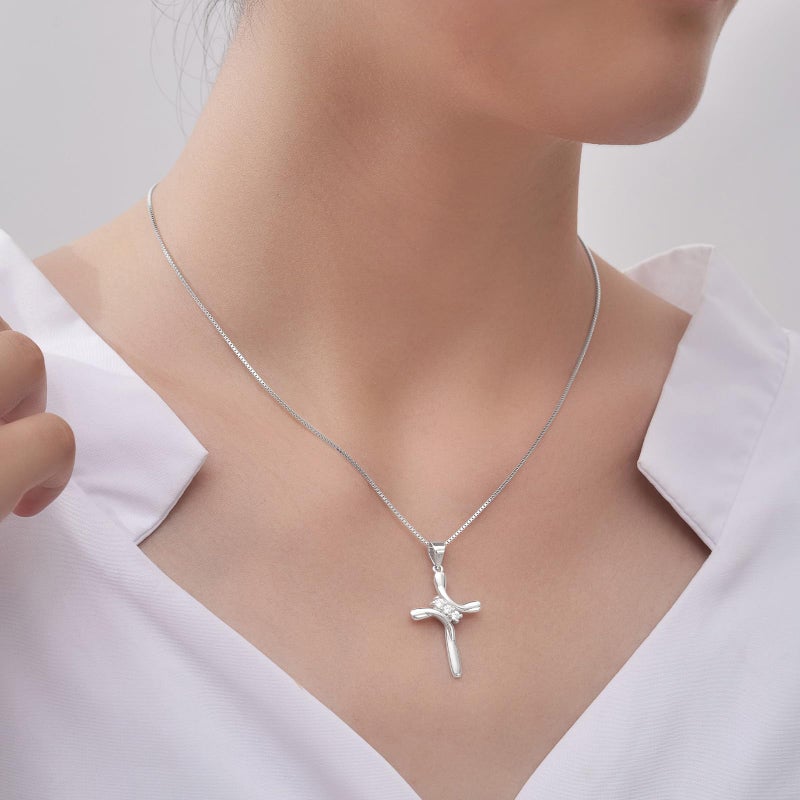 EVERU 925 Sterling Silver Cross Necklaces for Women April Birthstone Necklace with Cubic Zirconia,Cross Pendant Hypoallergenic Jewelry Ideal Gift - Image 3