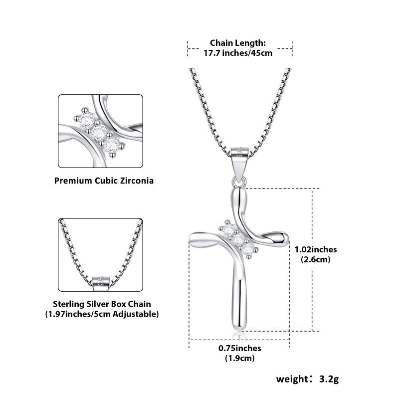 EVERU 925 Sterling Silver Cross Necklaces for Women April Birthstone Necklace with Cubic Zirconia,Cross Pendant Hypoallergenic Jewelry Ideal Gift - Image 2