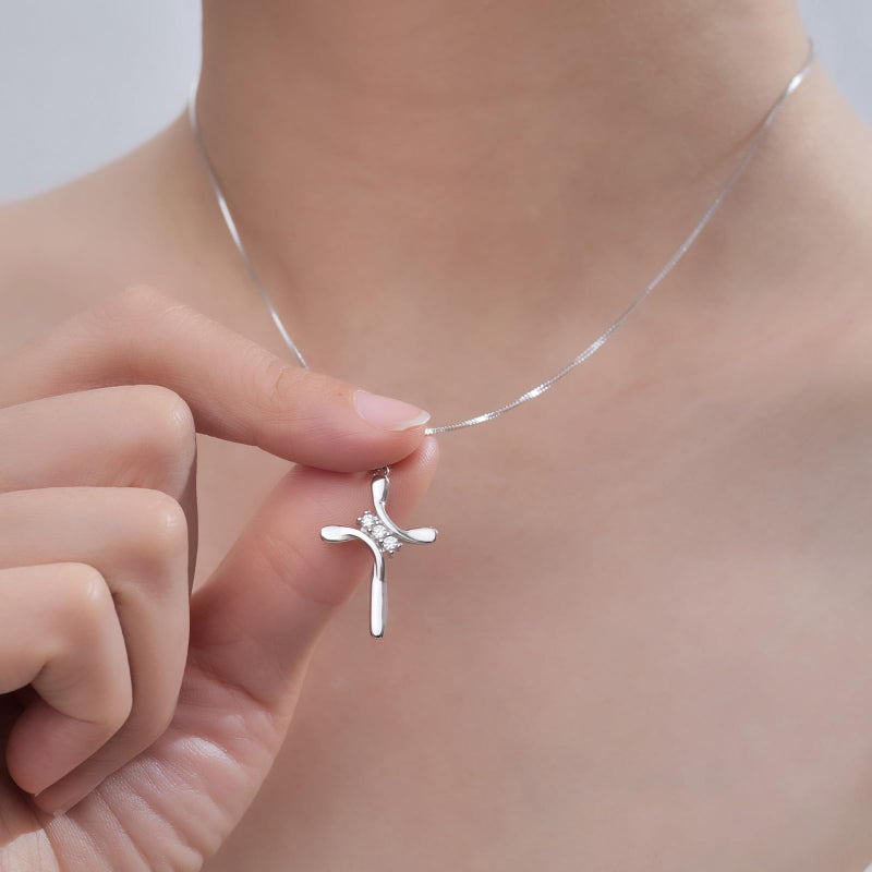 EVERU 925 Sterling Silver Cross Necklaces for Women April Birthstone Necklace with Cubic Zirconia,Cross Pendant Hypoallergenic Jewelry Ideal Gift - Image 4
