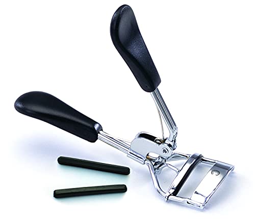 Basicare Professional Chrome Plated Eyelash Curler with NonSlip Plastic Grip Longlasting Lash Curls for All Eye Shapes Lash Curler Includes 2 Additional Rubber Pad Style 1032 - Image 1