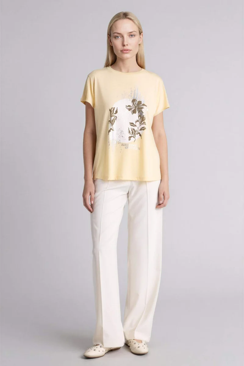 ديفاكتو Crew Neck Printed Short Sleeve T-Shirt