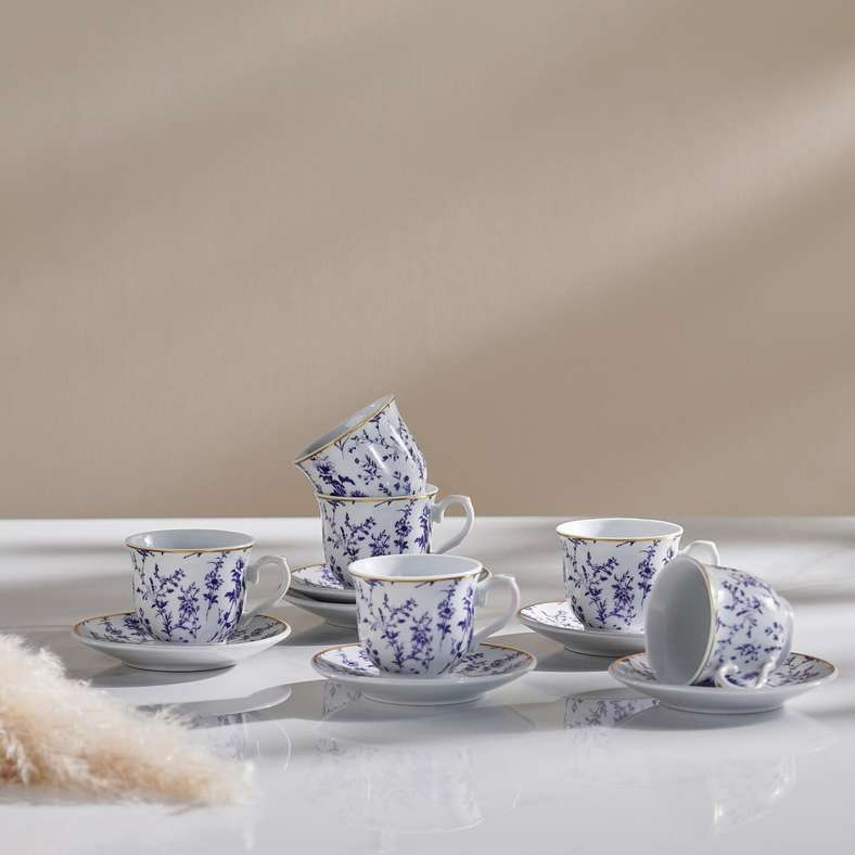 Pan Home Floret Espresso Cup & Saucer Set - White & Blue - Image 1