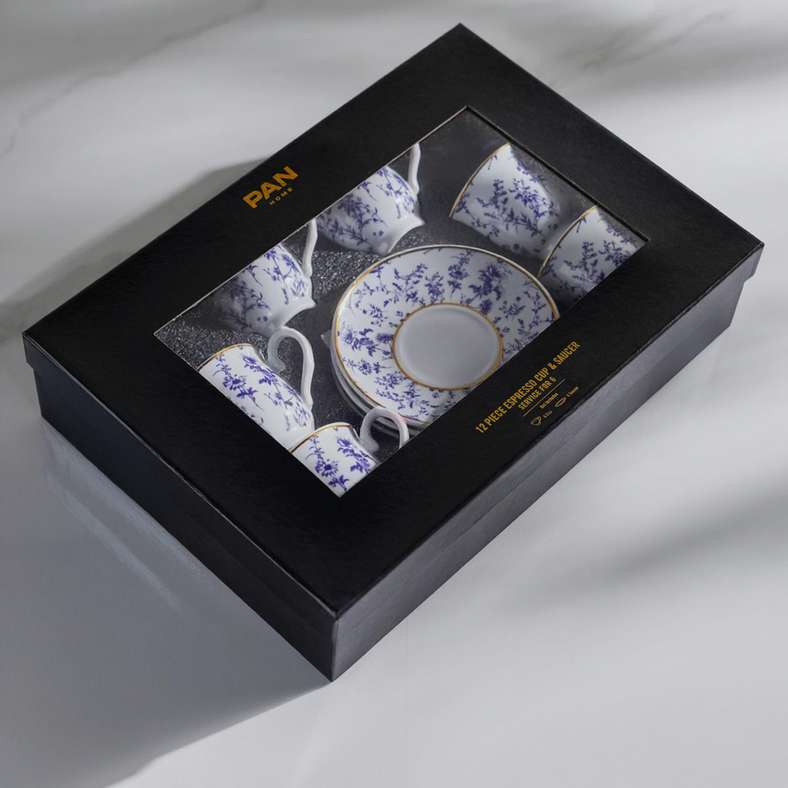 Pan Home Floret Espresso Cup & Saucer Set - White & Blue - Image 3