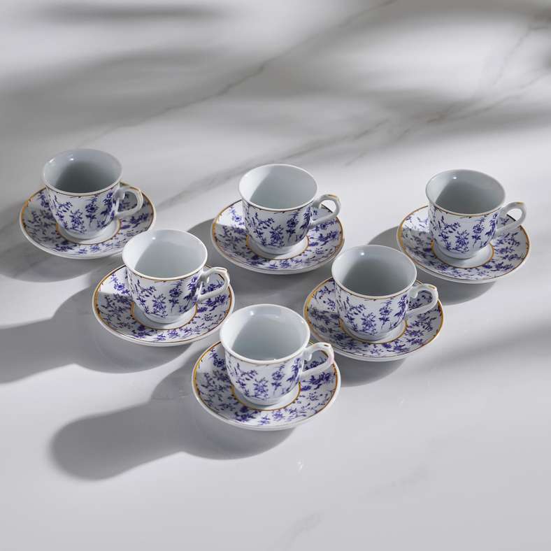 Pan Home Floret Espresso Cup & Saucer Set - White & Blue - Image 4