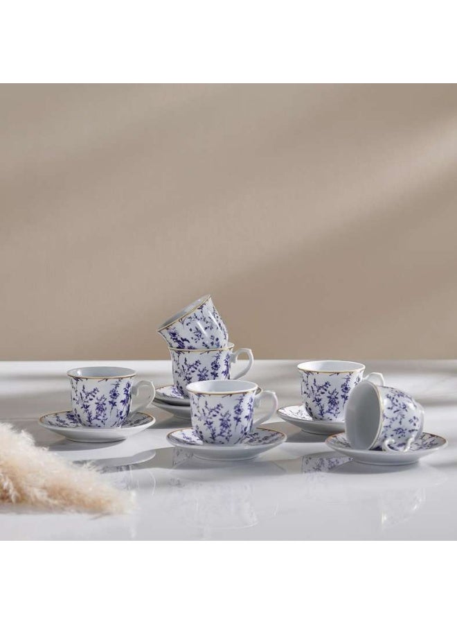 Pan Home Floret Espresso Cup & Saucer Set - White & Blue - Image 1