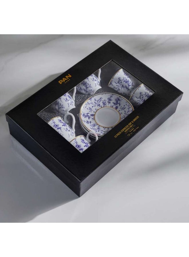Pan Home Floret Espresso Cup & Saucer Set - White & Blue - Image 3
