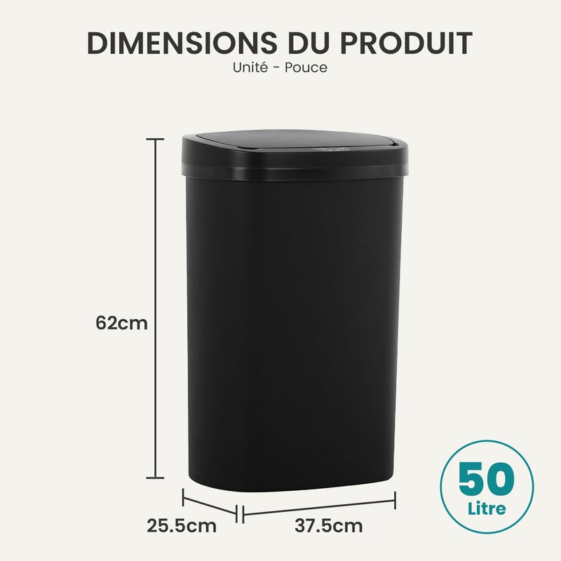 BestOffice | 13 Gallon Trash Can with Lid | Automatic Touchless Garbage Can | Odor Control | Modern Oval Design | Easy to Clean | Plastic | Black | Fits Any Kitchen, Bathroom, Office or Home - Image 2