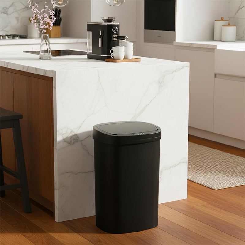 BestOffice | 13 Gallon Trash Can with Lid | Automatic Touchless Garbage Can | Odor Control | Modern Oval Design | Easy to Clean | Plastic | Black | Fits Any Kitchen, Bathroom, Office or Home - Image 3