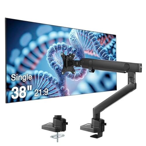 SIIG Aluminum Mechanical Single Monitor Arm Mount - Height Adjustable Desk Mount for 17in to 32in Screens - 17.6lbs Max VESA 75x75mm 100x100mm, Black - Image 1