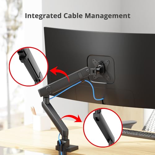 SIIG Aluminum Mechanical Single Monitor Arm Mount - Height Adjustable Desk Mount for 17in to 32in Screens - 17.6lbs Max VESA 75x75mm 100x100mm, Black - Image 5