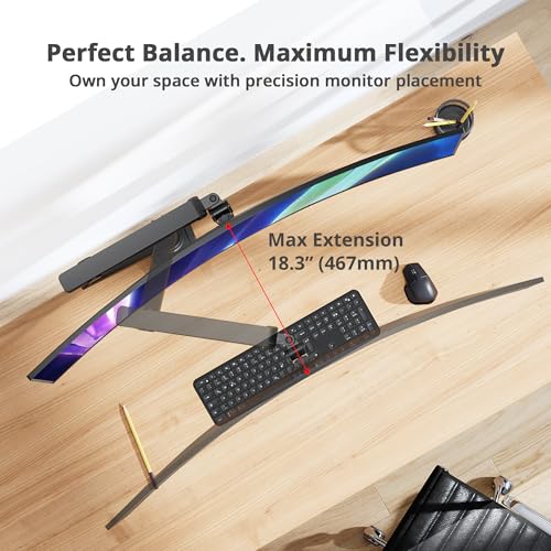 SIIG Aluminum Mechanical Single Monitor Arm Mount - Height Adjustable Desk Mount for 17in to 32in Screens - 17.6lbs Max VESA 75x75mm 100x100mm, Black - Image 4