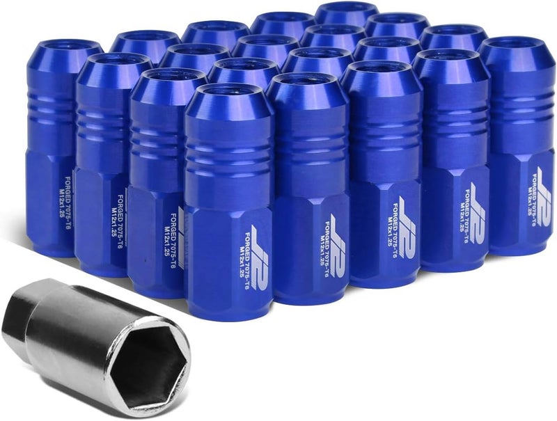 J2 Engineering DNA MOTORING J2 Engineering 20Pcs M12 x 1.25 7075-T6 Aluminum 50mm Close-End Lug Nut with Socket Adapter Key (Blue) - Image 1