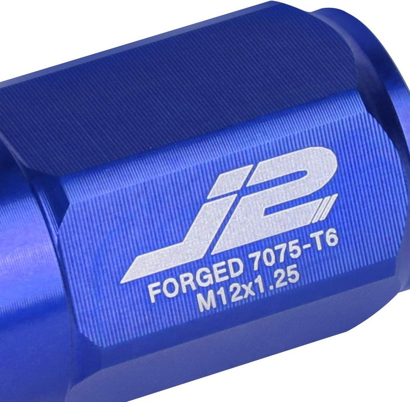 J2 Engineering DNA MOTORING J2 Engineering 20Pcs M12 x 1.25 7075-T6 Aluminum 50mm Close-End Lug Nut with Socket Adapter Key (Blue) - Image 3