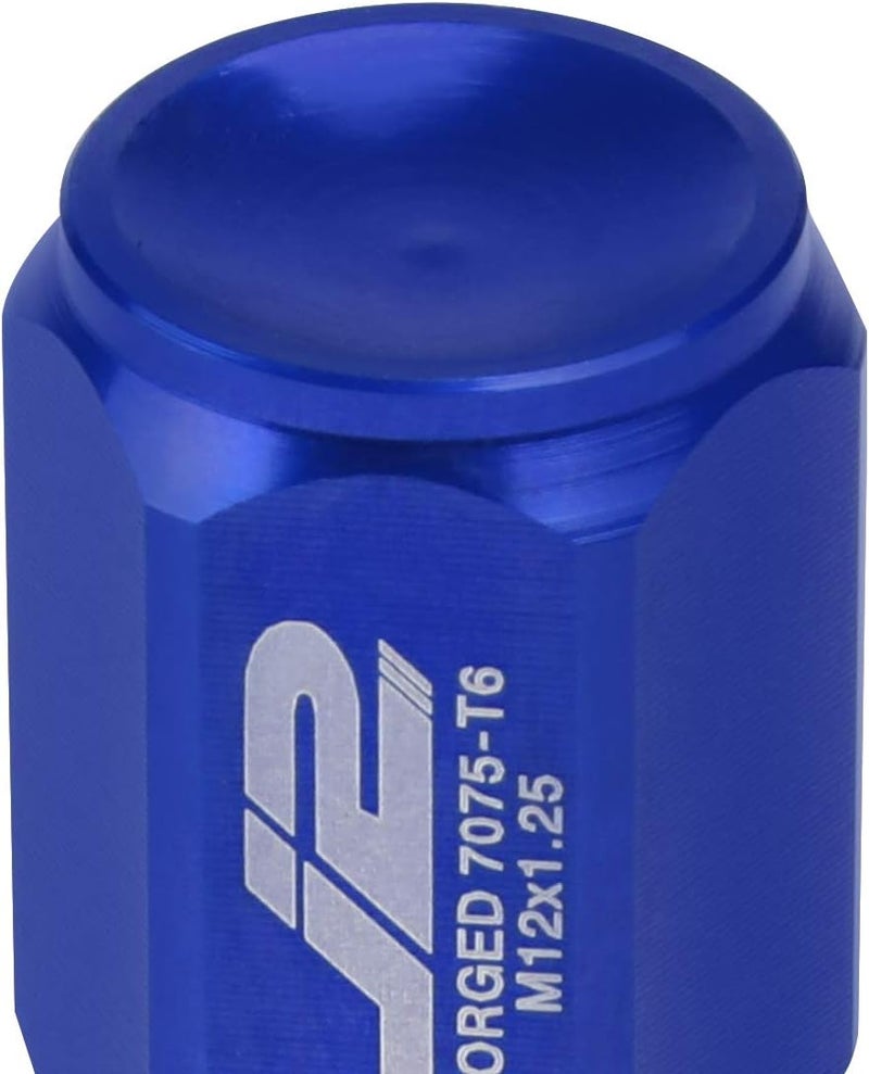 J2 Engineering DNA MOTORING J2 Engineering 20Pcs M12 x 1.25 7075-T6 Aluminum 50mm Close-End Lug Nut with Socket Adapter Key (Blue) - Image 5
