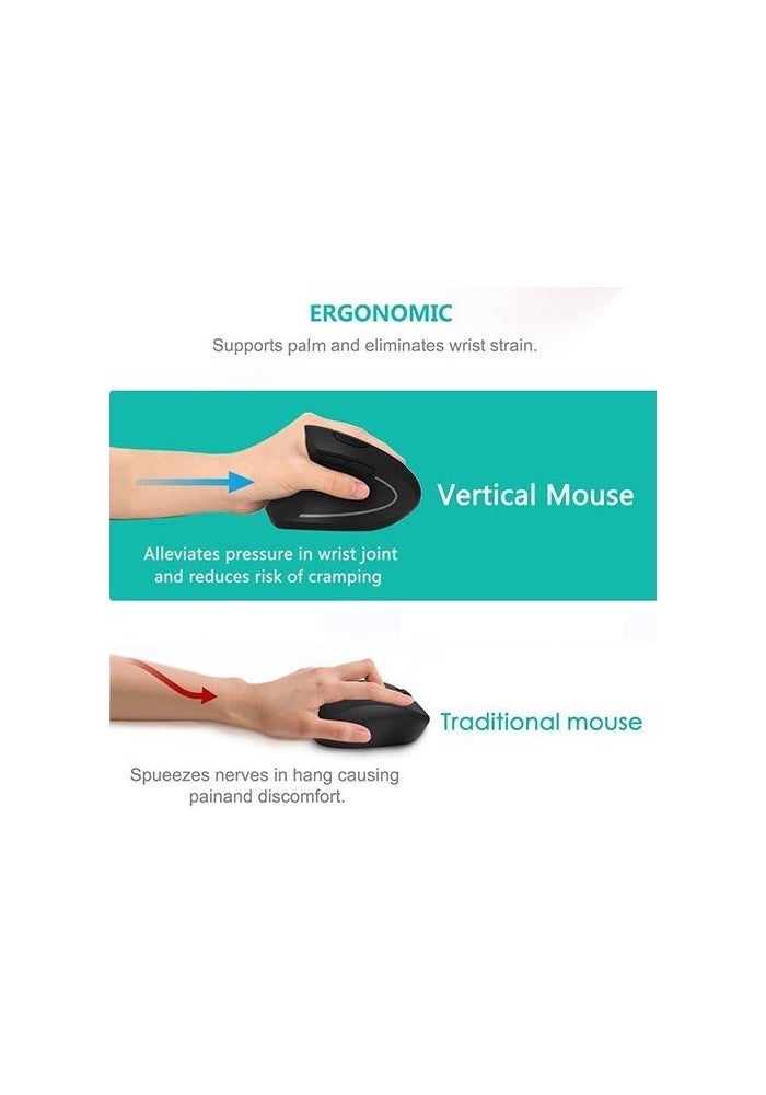 Lekvey Wireless 2.4G USB Left Hand Ergonomic Vertical Mouse - Black - Image 3