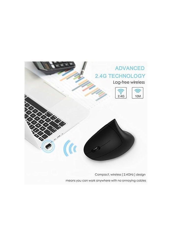 Lekvey Wireless 2.4G USB Left Hand Ergonomic Vertical Mouse - Black - Image 4