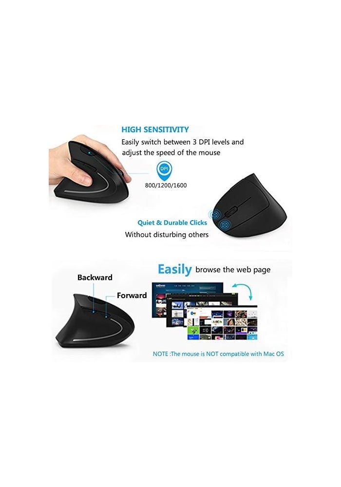 Lekvey Wireless 2.4G USB Left Hand Ergonomic Vertical Mouse - Black - Image 5