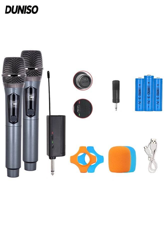 DUNISO Wireless Microphone Set,Universal Dual Portable Handheld Dynamic Karaoke Mic,Over 90 DB  Cordless Microphone with Rechargeable Receiver,Plug and Play,Shockproof and Durable,for Singing, Karaoke, Speech, Wedding, Church,160 ft Range - Image 1