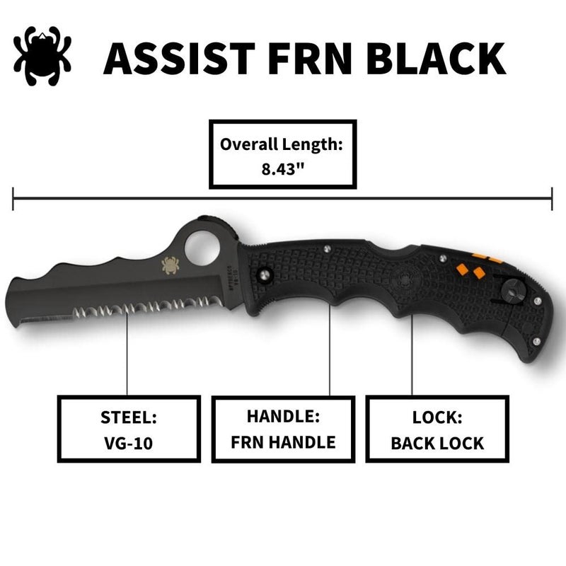 Spyderco سكين سبايدركو أسيست خفيفة الوزن بشفرة سوداء من فولاذ VG-10 بطول 3.69" ومقبض FRN خفيف الوزن - حافة مركبة - C79PSBBK - Image 5