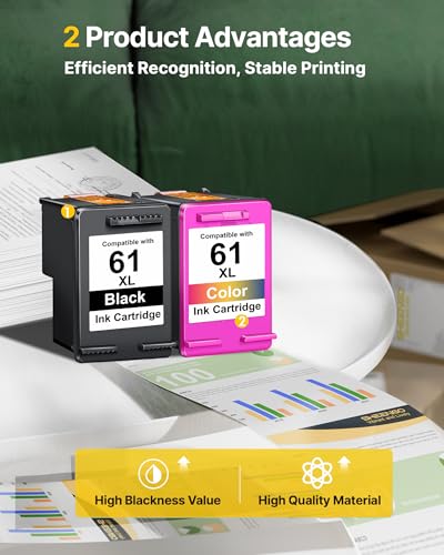 SHEENGO 61XL Black and Color Ink Cartridge Combo Pack Replacement for HP Ink 61 | 61XL Ink Cartridge for HP Printers Works with HP Envy 4500 5530 5534 DeskJet 1010 2540 OfficeJet 4630 4635 (1 Black, 1 Color) - Image 5