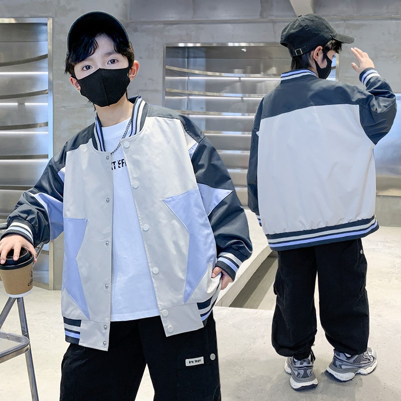 Children'S Clothing New Spring Long Sleeve Boys' Baseball Suit Jacket Coat 2025 Children'S Casual Colorblock Loose Coat Trendy - Image 2