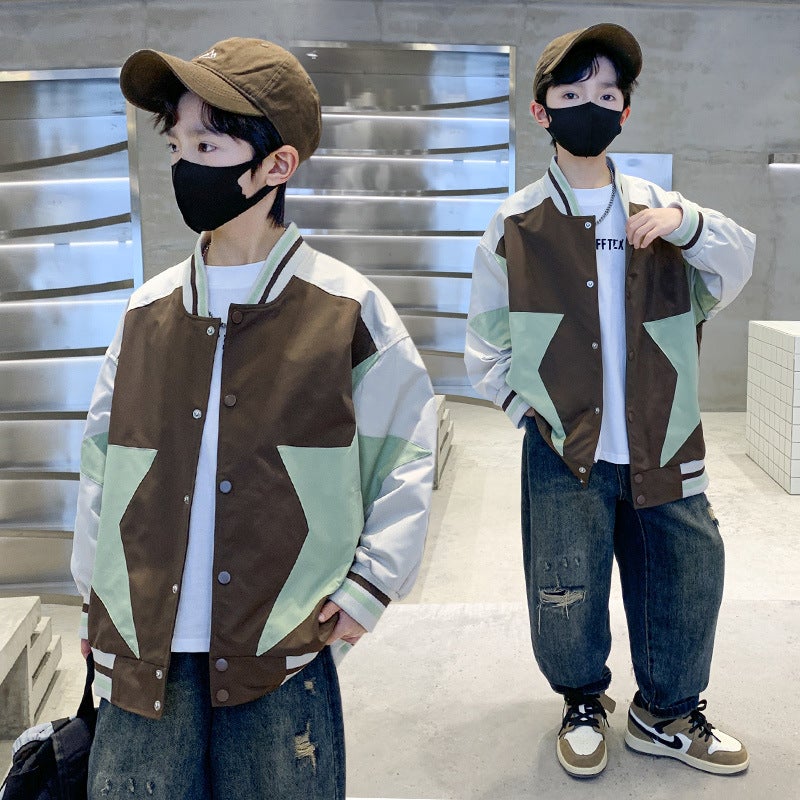 Children'S Clothing New Spring Long Sleeve Boys' Baseball Suit Jacket Coat 2025 Children'S Casual Colorblock Loose Coat Trendy - Image 3