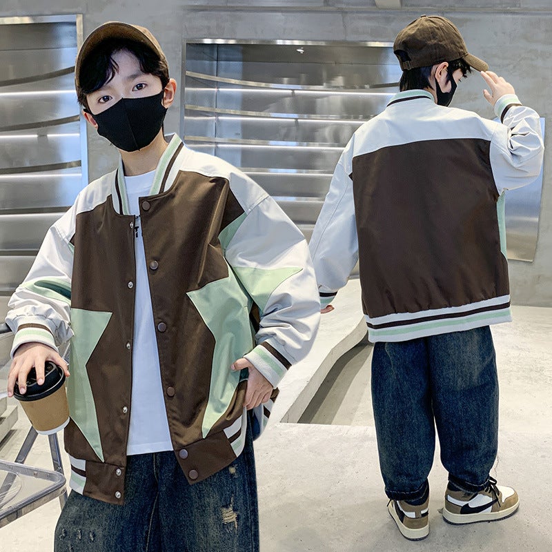 Children'S Clothing New Spring Long Sleeve Boys' Baseball Suit Jacket Coat 2025 Children'S Casual Colorblock Loose Coat Trendy - Image 5
