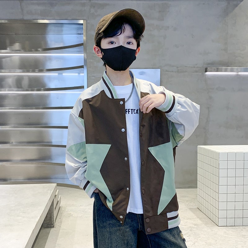 Children'S Clothing New Spring Long Sleeve Boys' Baseball Suit Jacket Coat 2025 Children'S Casual Colorblock Loose Coat Trendy - Image 1