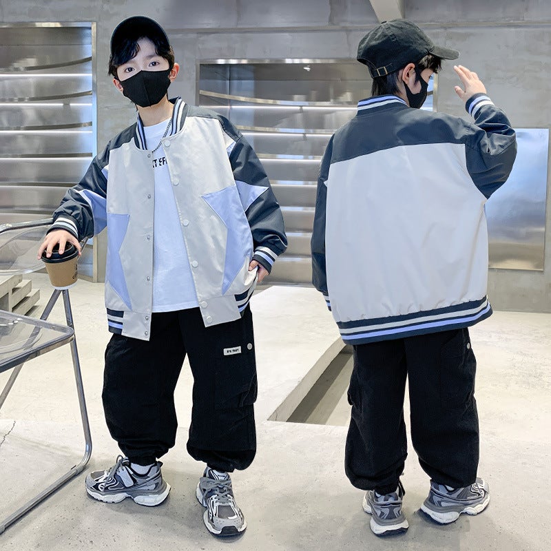 Children'S Clothing New Spring Long Sleeve Boys' Baseball Suit Jacket Coat 2025 Children'S Casual Colorblock Loose Coat Trendy - Image 4