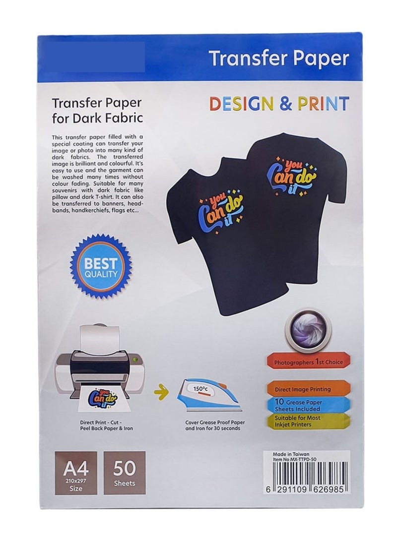 T-Shirt Transfer Paper  A4 50 Sheets - Dark