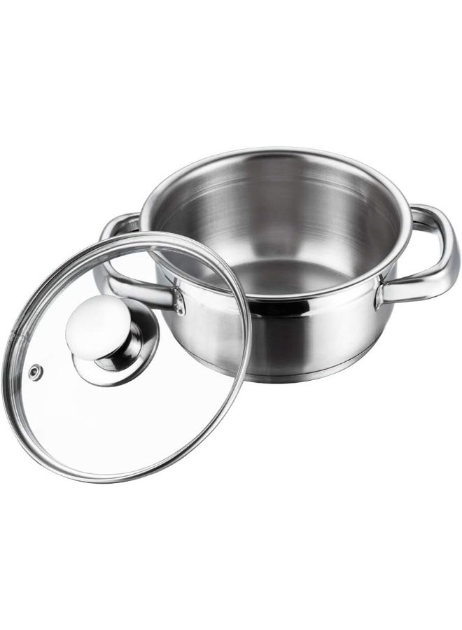 VINOD Bremen Stainless Steel Saucepot with Glass Lid, 1 Litre, 14 cm | 2.5mm Thick Base | Riveted Handle | Induction & Gas Base | Silver - Image 1