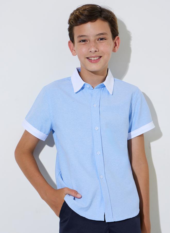 Styli Teen Boys Light Blue Contrast Trims Short Sleeves Shirt - Image 1