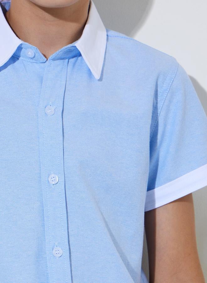 Styli Teen Boys Light Blue Contrast Trims Short Sleeves Shirt - Image 3