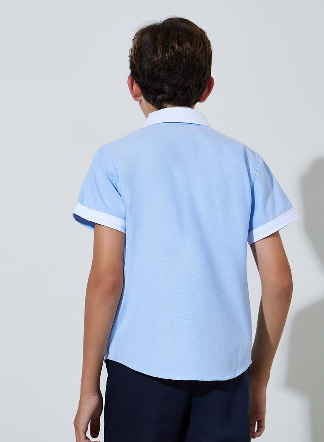 Styli Teen Boys Light Blue Contrast Trims Short Sleeves Shirt - Image 4