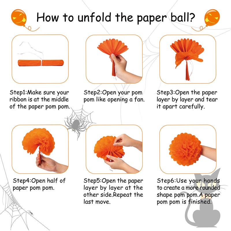 Moon Boat 62PCS Halloween Party Decorations Set - Hallowmas Photo Booth Props Banner Balloons Pom Poms Hanging Swirls Spider Pumpkin Ornaments Supplies - Image 5