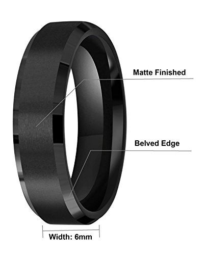 CROWNAL 6mm 8mm 10mm Black Tungsten Wedding Band Ring Men Women Matte Finish Beveled Edges Comfort Fit Size 5 To 17 (6mm,16) - Image 3