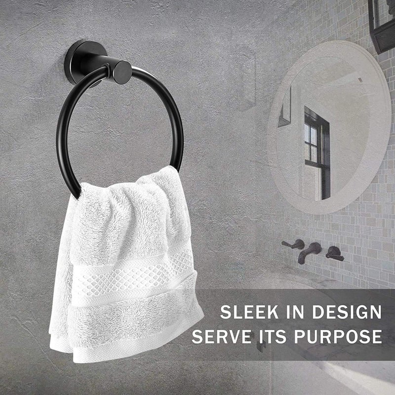 None/Brand Matte Black Towel Ring for Bathroom 1 Pack, Kitchen Bath Towel Holder Hangers Wall Mount Heavy Duty Storage Stainless Steel - Image 3