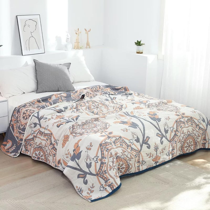 LUTBM Boho Throw Blanket for Bed - 100% Cotton Ultra Soft Rustic Quilt Fall Blanket - Floral Printed Farmhouse Decor Bed Blankets,60"×80" All Season Rustic Throw for Sofa Couch Chair - Image 2