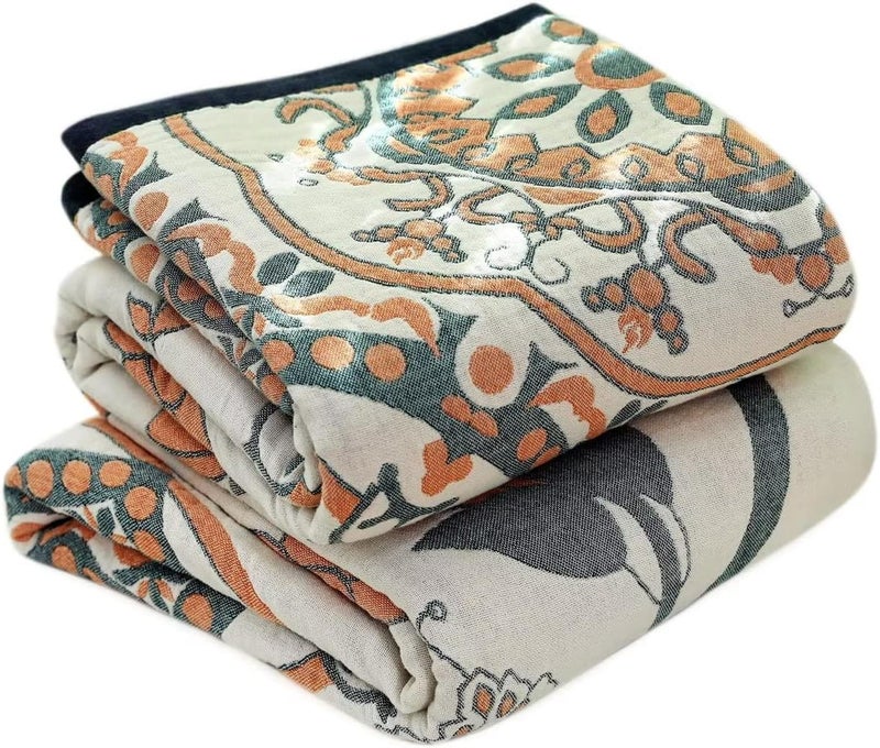LUTBM Boho Throw Blanket for Bed - 100% Cotton Ultra Soft Rustic Quilt Fall Blanket - Floral Printed Farmhouse Decor Bed Blankets,60"×80" All Season Rustic Throw for Sofa Couch Chair - Image 1